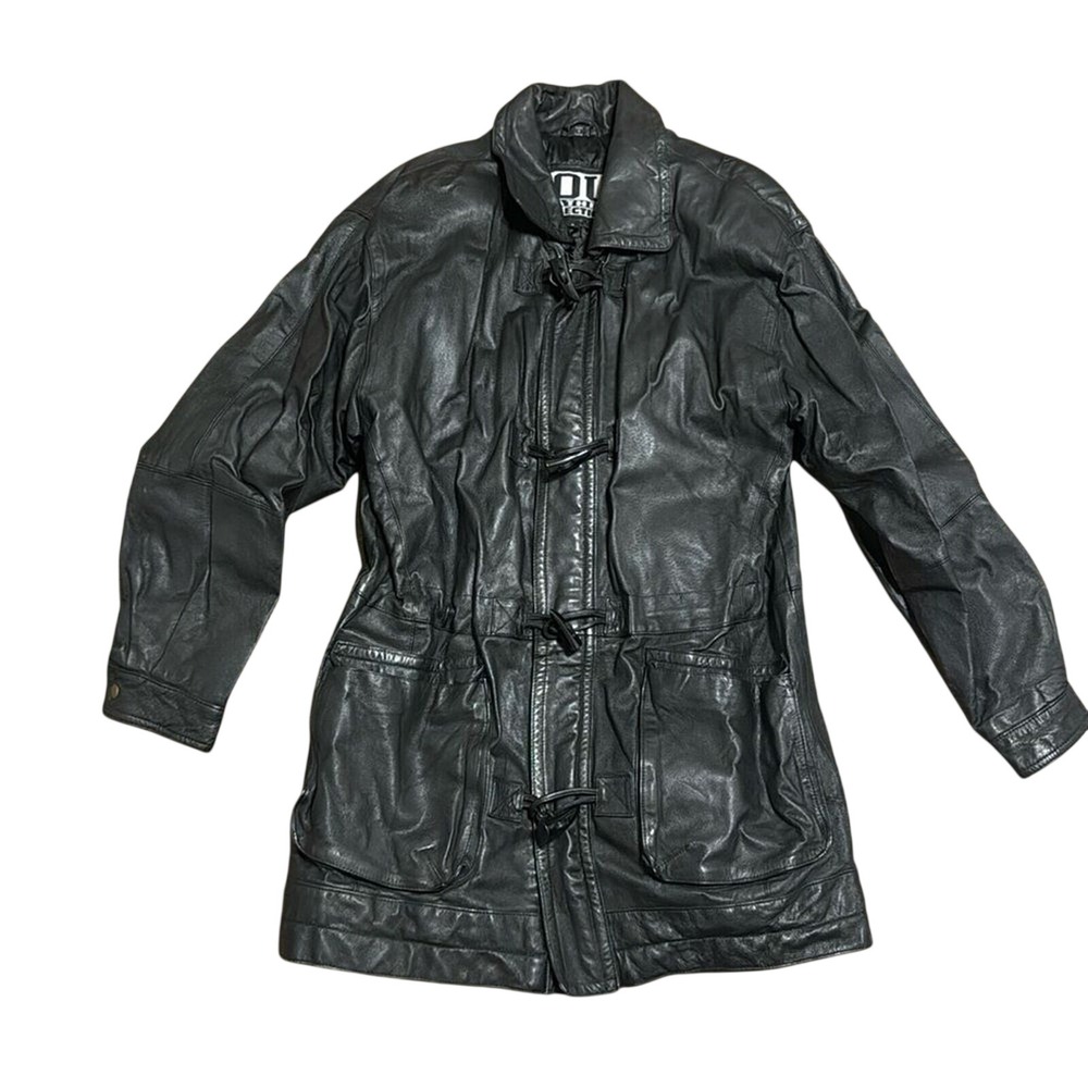 Vtg IOU leather toggle zipper black leather jacket size 6 bikercore fall mobwife